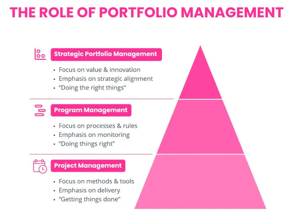 Hierarchy pyramid of strategic portfolio management versus project management