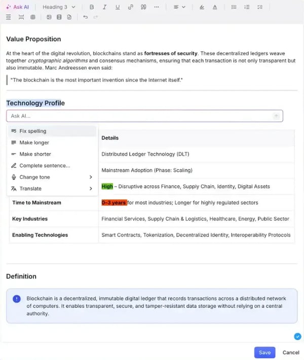 AI Assistant ITONICS - Technology Profile