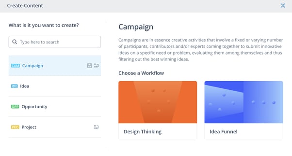 ITONICS Idea Campaign Workflow Templates