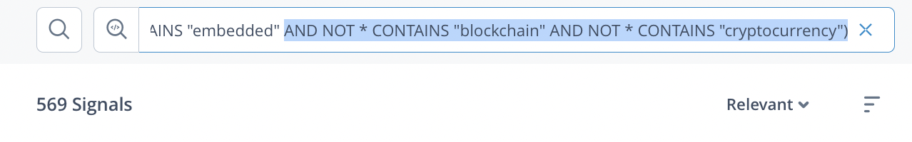 Refining the startup search with a Boolean query in ITONICS Insights