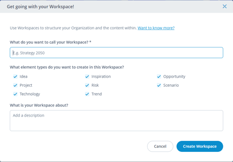 Create your Workspace in the ITONICS Innovation OS