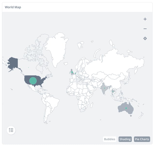 ITONICS Innovation OS: World Map showing the relevance of a trend in certain countries