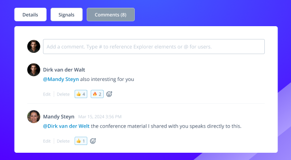 A comment thread on every submission in the ITONICS software