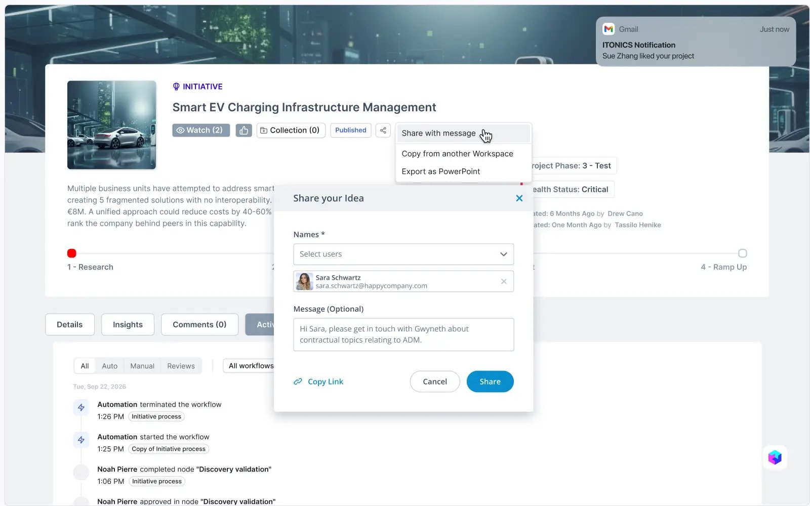 Cross-team collaboration on an idea in a digital environment | ITONICS