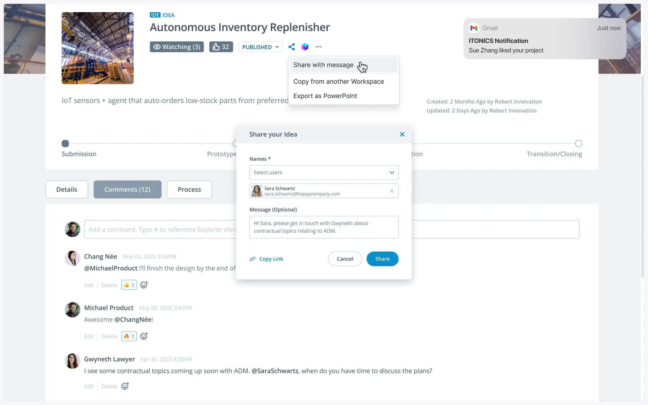 Cross-team collaboration on an idea in a digital environment | ITONICS