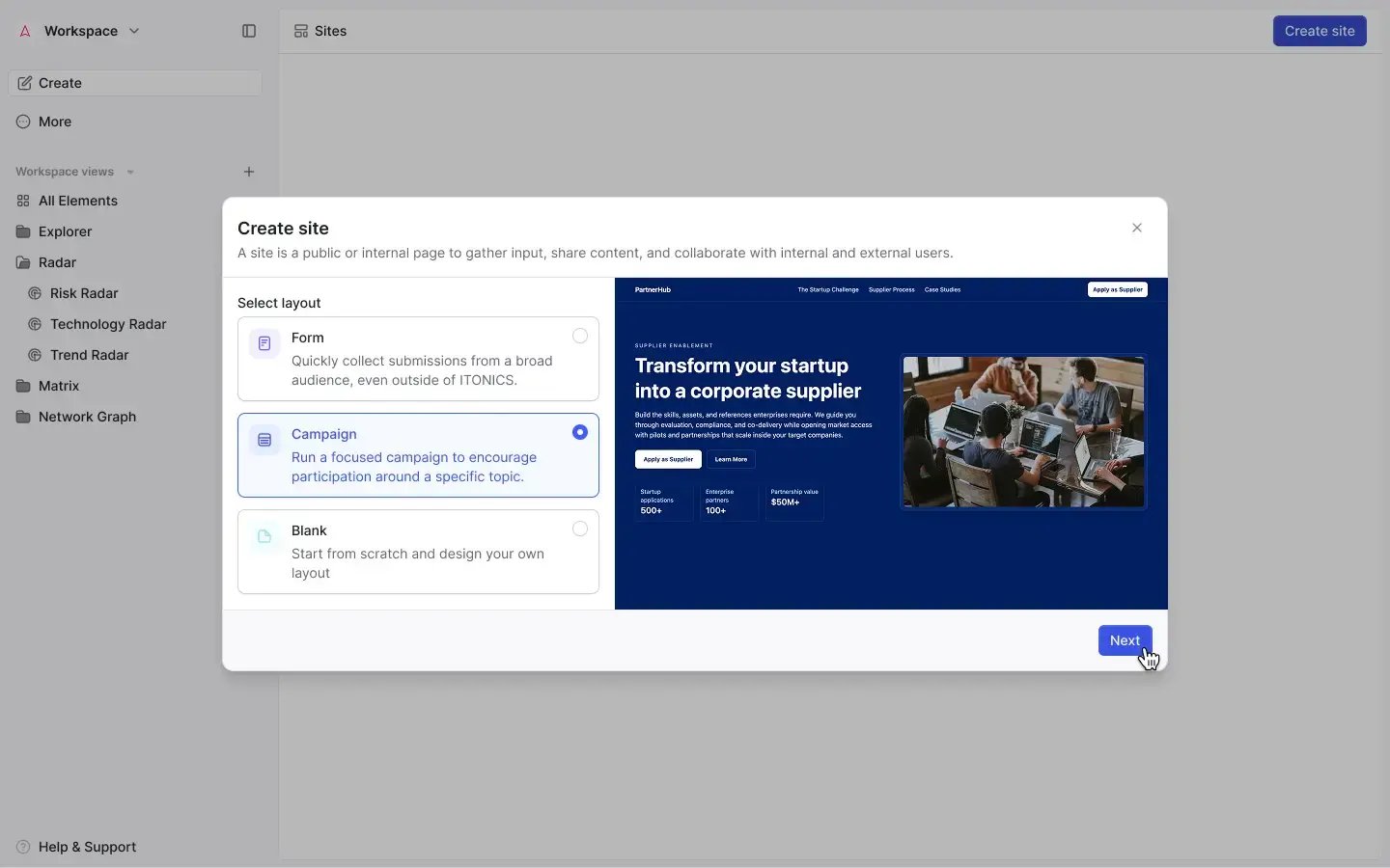 Creating a webpage to collect external ideas | ITONICS