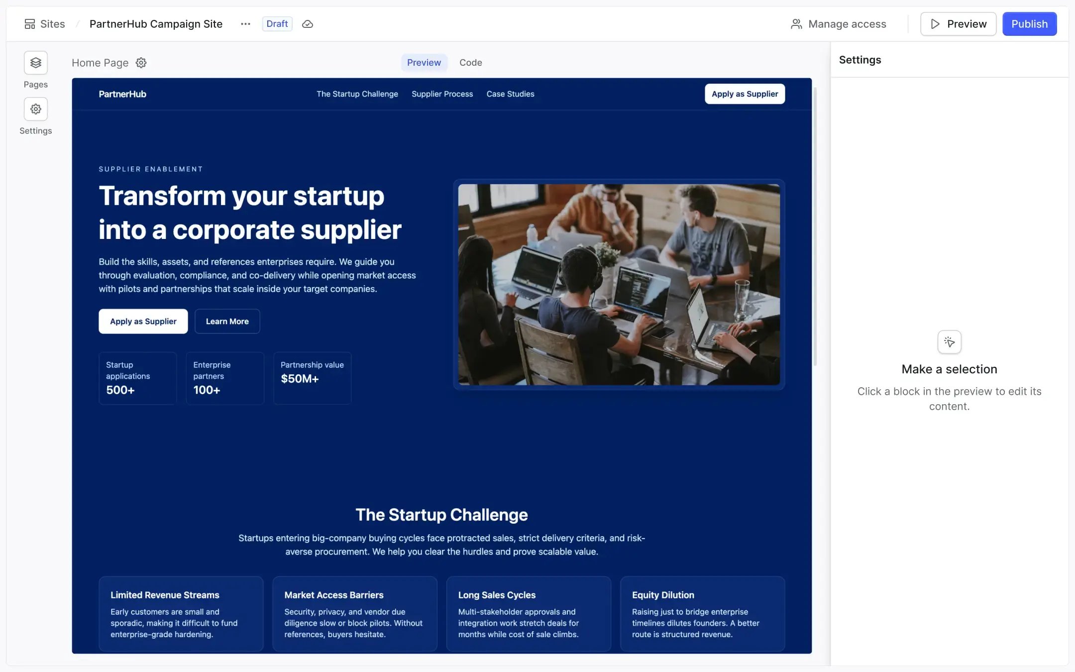 Build custom webpages and partner with start-ups | ITONICS