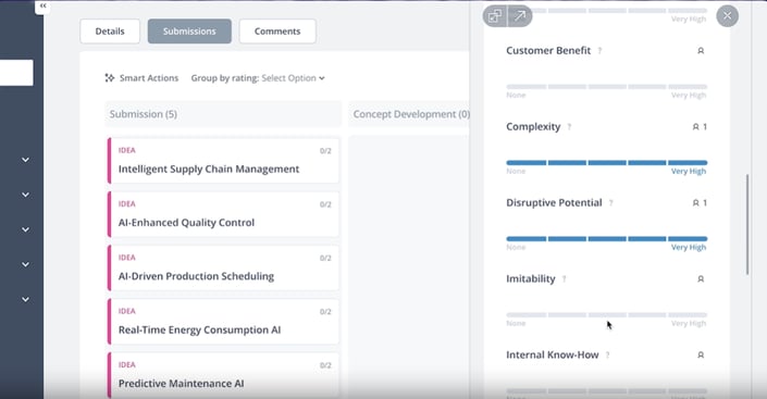 AI feature to auto-rate ideas in ITONICS