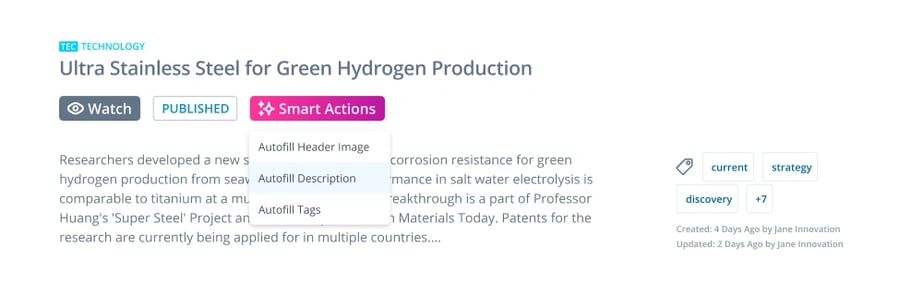 Automation feature in ITONICS