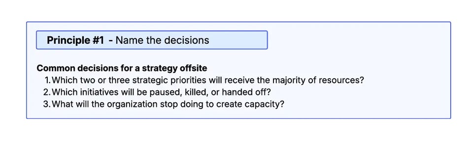 The three decisions for designing the offsite agenda