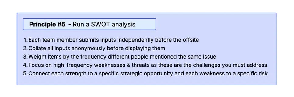Rules for running a SWOT analysis