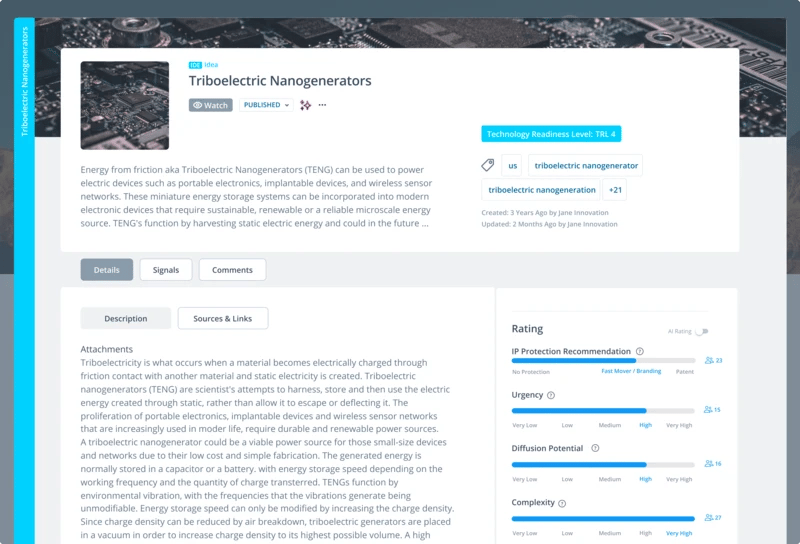 Technology profile in ITONICS