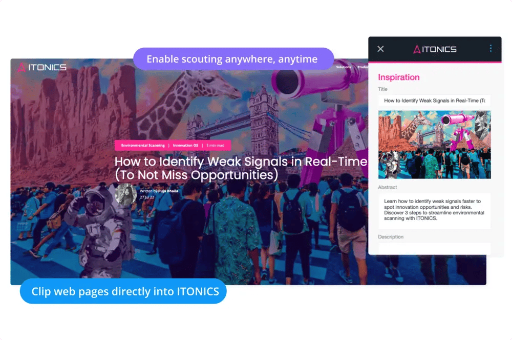 Web Clipper browser extension for the ITONICS Innovation OS