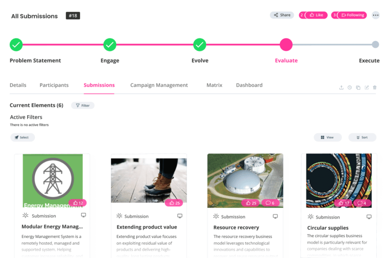 Stage gate process to evaluate and select ideas from ideation challenges