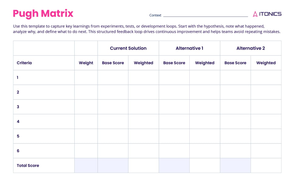 Pugh Matrix Template
