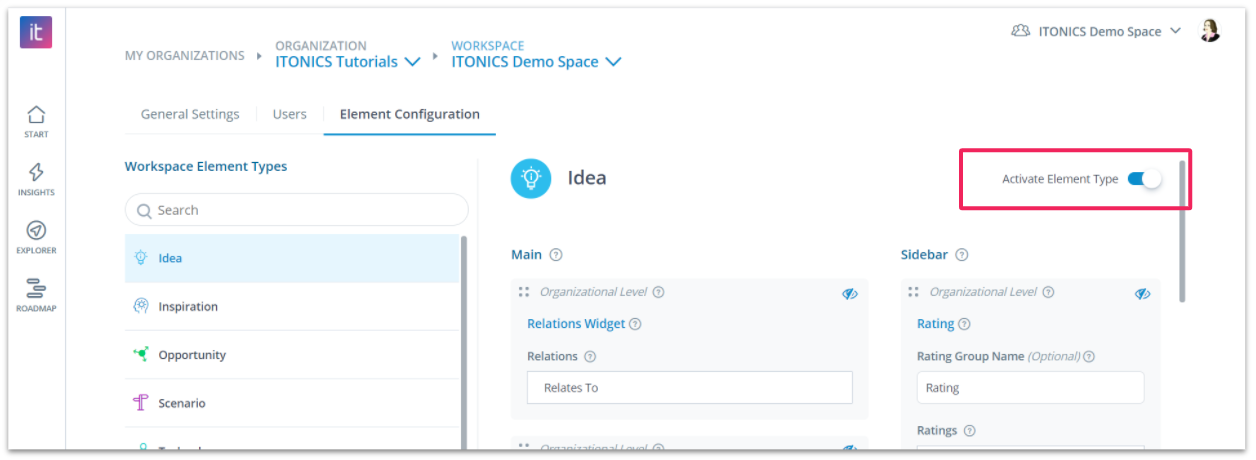 workspace element configaration