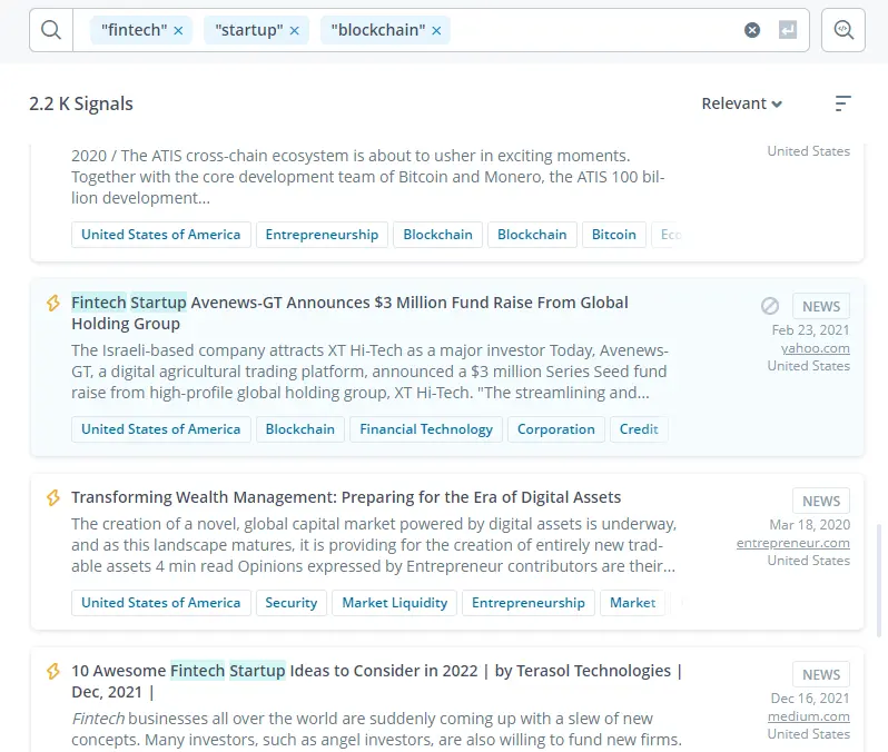 Define search field for startup scouting in ITONICS