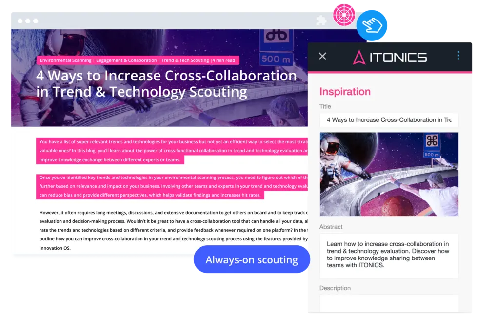 Save inspirations from blog articles with the ITONICS Web Clipper