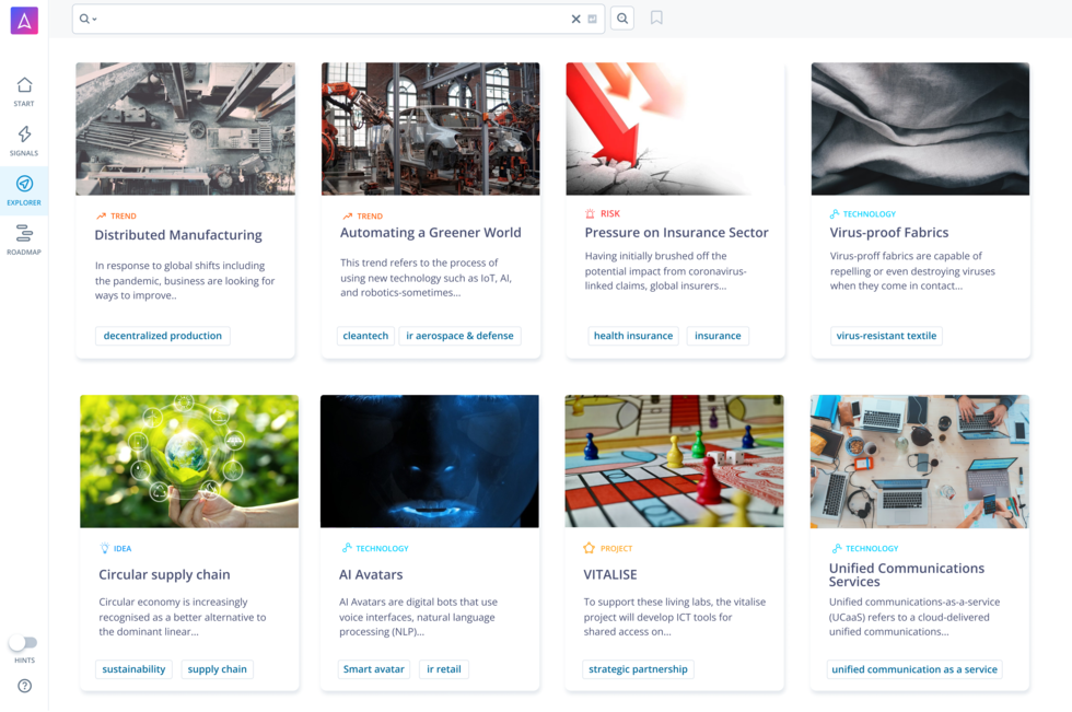 Innovation management platform with trends and technologies