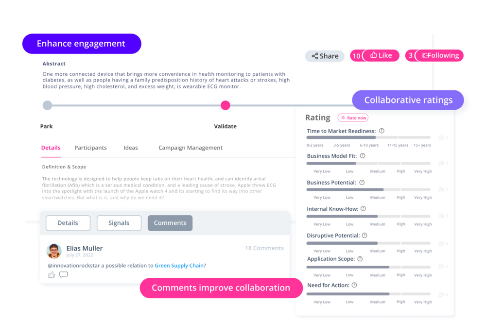 Features for more collaboration in the ITONICS Innovation OS