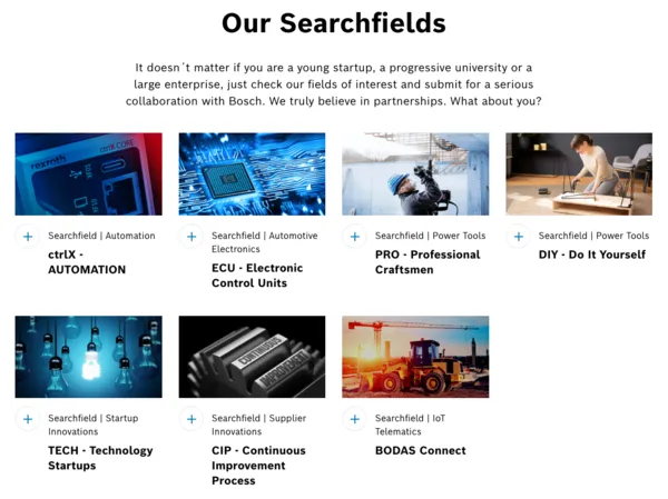 Search fields on the Bosch Open Innovation Platform